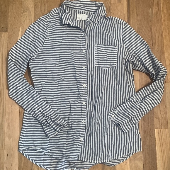 CASLON Striped Long Sleeve Collared Button Down Blouse Blue and White Women’s S - Picture 1 of 12